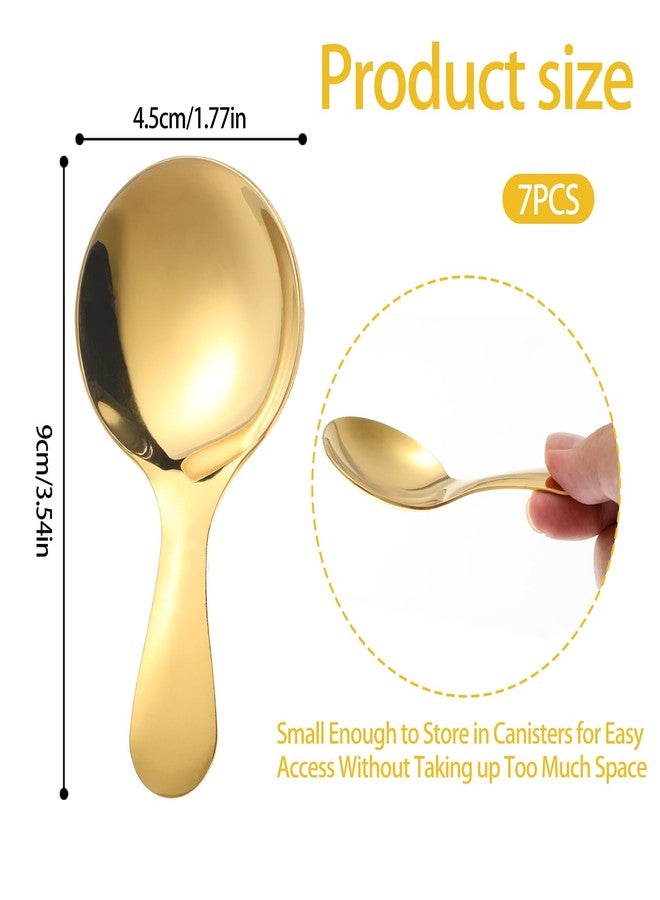 7 ملاعق ذهبية قصيرة المقبض، ملاعق من الفولاذ المقاوم للصدأ، ملاعق صغيرة للعلب، ملاعق قهوة صغيرة، ملاعق حلوى للملح والسكر والتوابل والقهوة والشاي والحلويات - Image 2