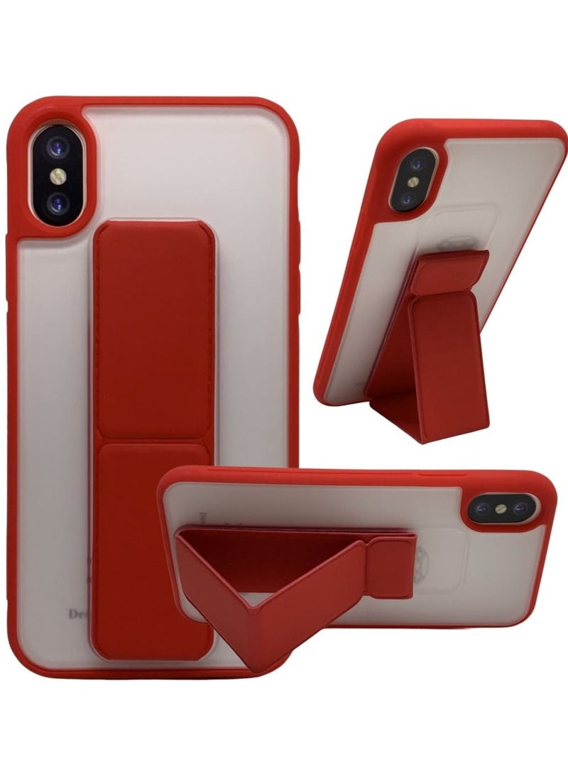 Protective Case Cover With Magnet Holder Hand Grip For iPhone XSMAX White/Red - Image 1