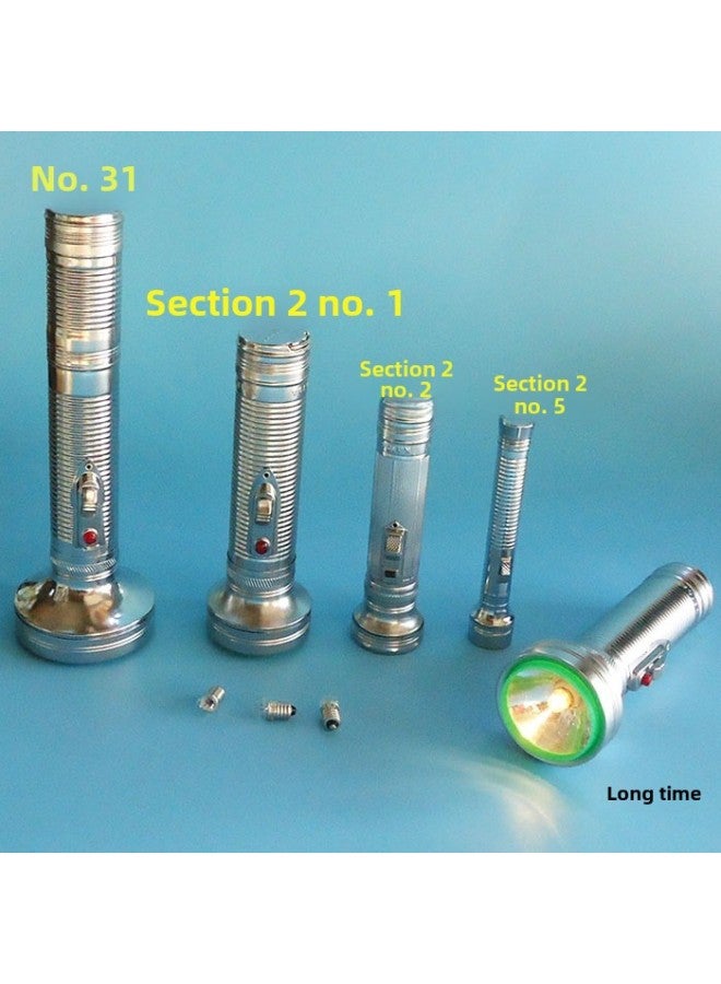 Old-fashioned Iron Flashlight No. 1, No. 2, No. 5 Battery Yellow Tungsten Bulb Glass Sheet Tiger Head Kaida-Product Specifications:(small) No. 2 2 Small Head Green Edge + 5 Bulbs Without Battery - Image 3