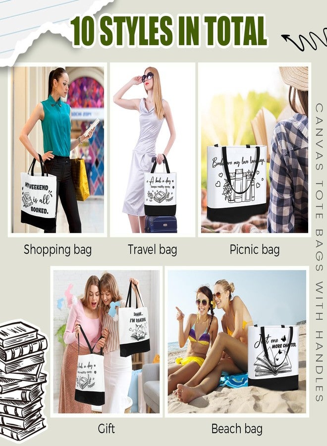 SilTriangle 10 Pcs Book Canvas Tote Bag Bulk for Women Cute Book Lovers Club Bookish Gifts Bags with Handle for Librarian Reader(Cute) - Image 5