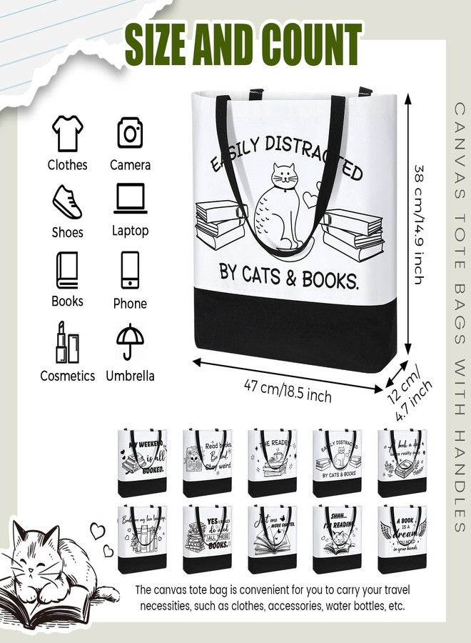SilTriangle 10 Pcs Book Canvas Tote Bag Bulk for Women Cute Book Lovers Club Bookish Gifts Bags with Handle for Librarian Reader(Cute) - Image 2