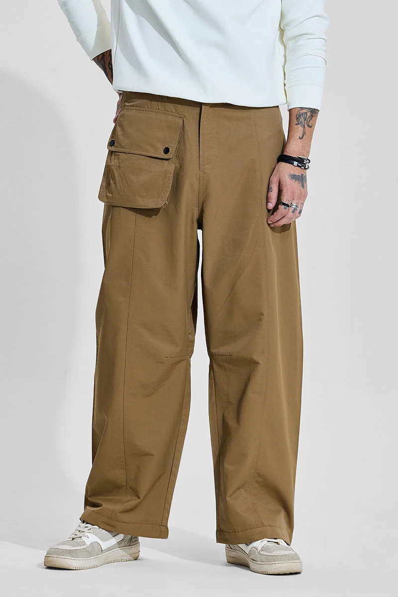 SNITCH Khaki Solid Loose Fit Streetwear Cargo