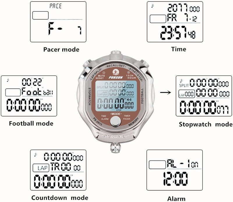 Rolilink Stopwatch Timer, Digital Stop Watch with 0.001second Timing, Metal 100 Laps Memory, Rolilink Large dispaly Alarm Clock for Coach Sports Running Marathon - Image 2