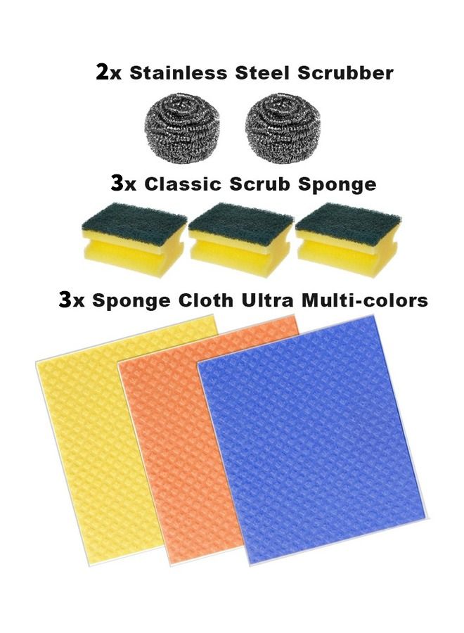 Scotch Brite 3-Piece Cleaner Cloth Sponge with 3-Piece Classic Scrub Sponge & 2-Piece Stainless Steel Scrubber  - Image 2