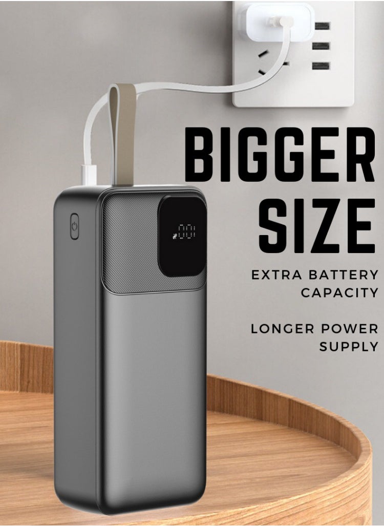 REMAX - 30000mAh Power Bank with Built-in Cables, 2.4A Fast Charging, Large Digital Display, Portable Charger for 4 Devices, Dual Input/Output - Image 1