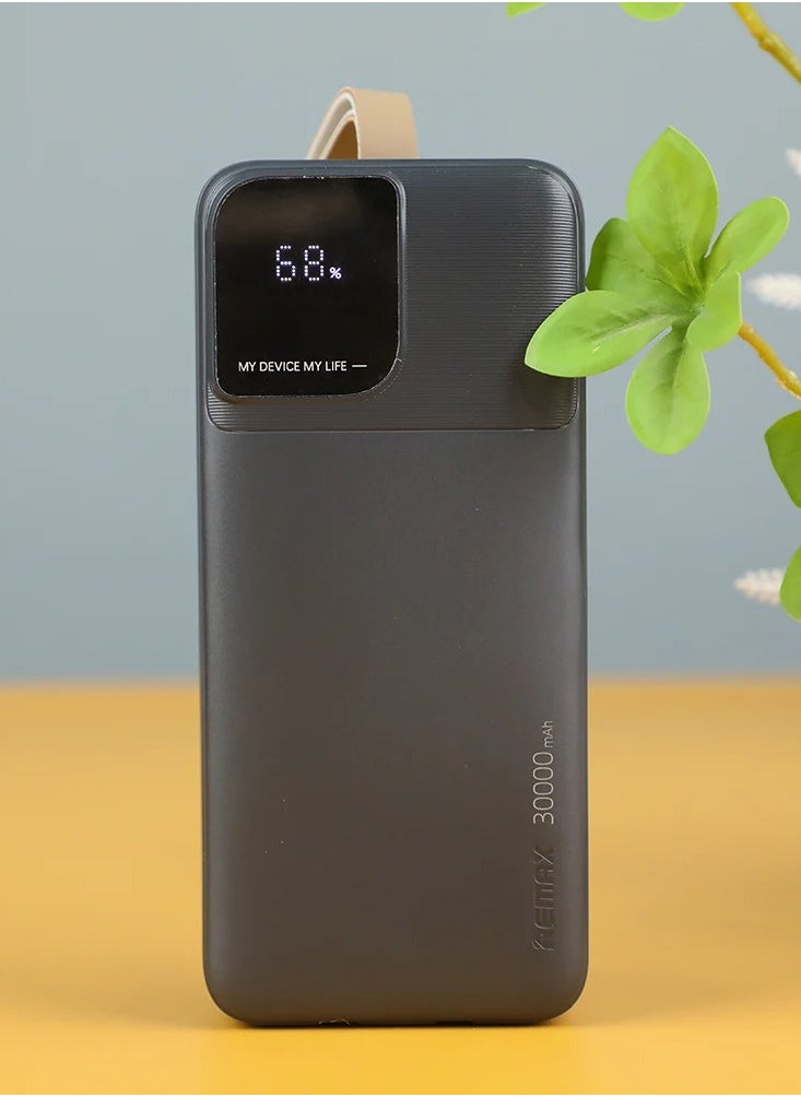REMAX - 30000mAh Power Bank with Built-in Cables, 2.4A Fast Charging, Large Digital Display, Portable Charger for 4 Devices, Dual Input/Output - Image 1