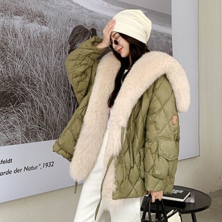 2024 Winter Fox Fur Collar Down Parka Women Warm Leather Coat Green - pzsku/Z3C414B412207F84E5E45Z/45/1746231301/ea168f68-a751-442a-b6b1-0b8ed4557500
