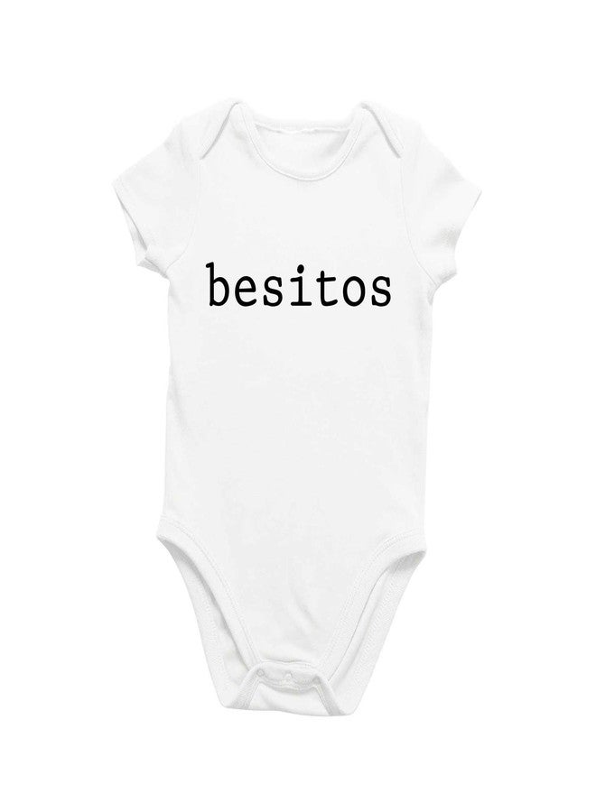 Printique Organic GOTS Certified Baby Onesie Unisex Bodysuit 0-18 months - Besitos | Spanish Quote for Latin Parents (Besitos, 9-12 Months) - Image 1