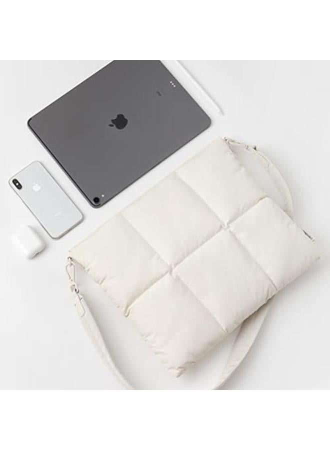erorex Puffy Tablet Shoulder Bag For Ipad Pro 12.9 Inch Quilted Puffer Puff Tablet Sling Crossbody Bag For Women Pillow Sleeve Case With Shoulder Strap Rice - Image 4