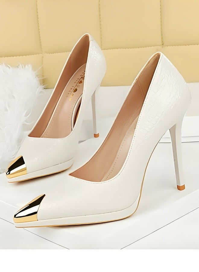 بيج تري المرأة المضخات المعدنية مغلقة إصبع القدم الكعب العالي الأبيض 11.5CM - Image 1