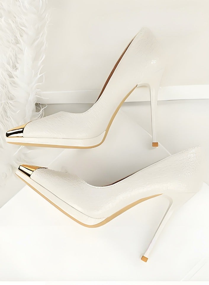 بيج تري المرأة المضخات المعدنية مغلقة إصبع القدم الكعب العالي الأبيض 11.5CM - Image 3