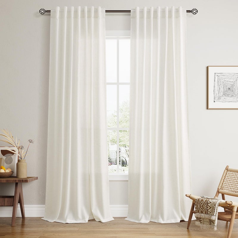 Nanspring Natural Linen Curtains 96 Inches Long for Living Room 2 Panel Set Light Filtering Semi Sheer Drapes Farmhouse with Back Tab Modern Rustic Window Long Curtain for Bedroom Cream W50 x L96 - Image 1