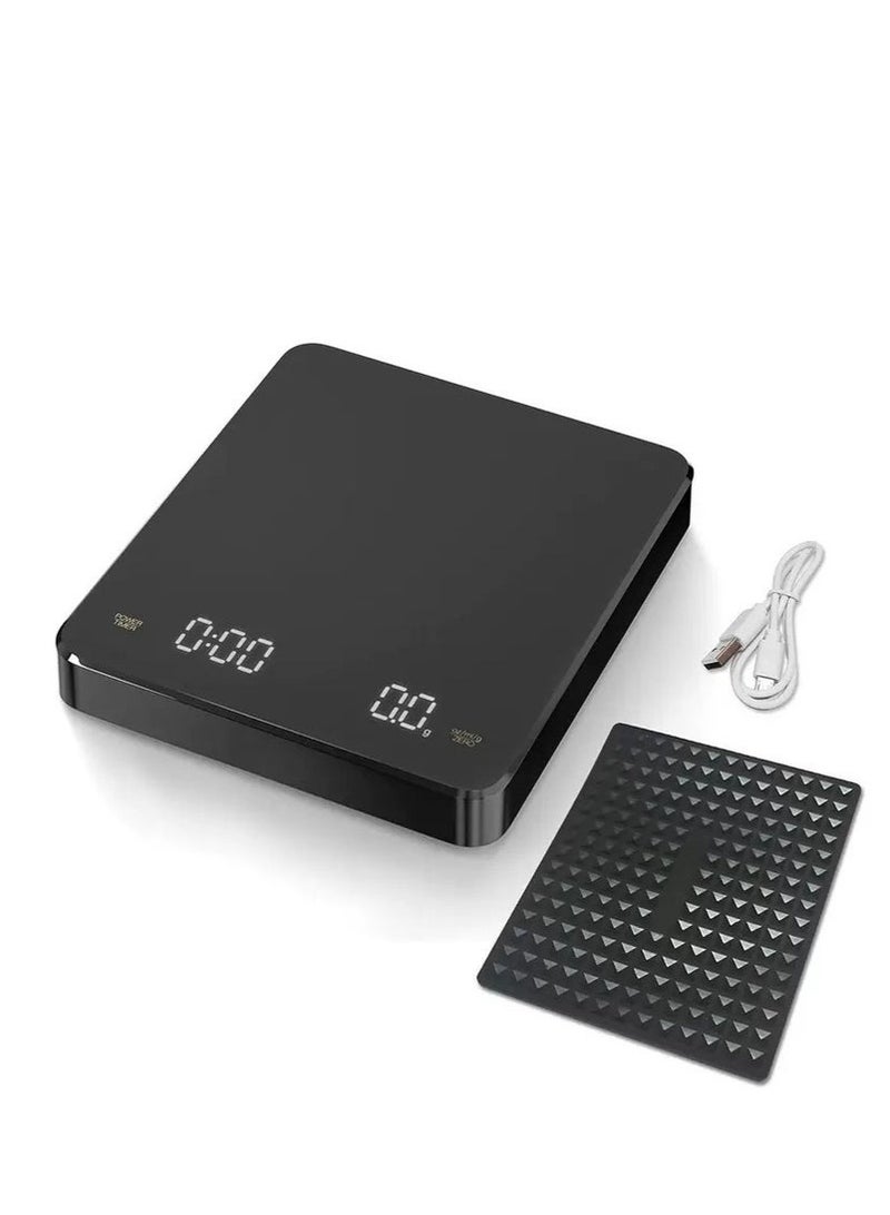 دوفا ميزان قهوة ذكي مع مؤقت وشحن USB-C، سعة 3 كجم ودقة قياس 0.1 جرام، شاشة LED، مناسب للإسبريسو والقهوة المقطرة، للاستخدام المنزلي والخبز، يقيس بالجرام/الأونصة/المليلتر، مع تشغيل/إيقاف تلقائي، لون أسود - Image 1