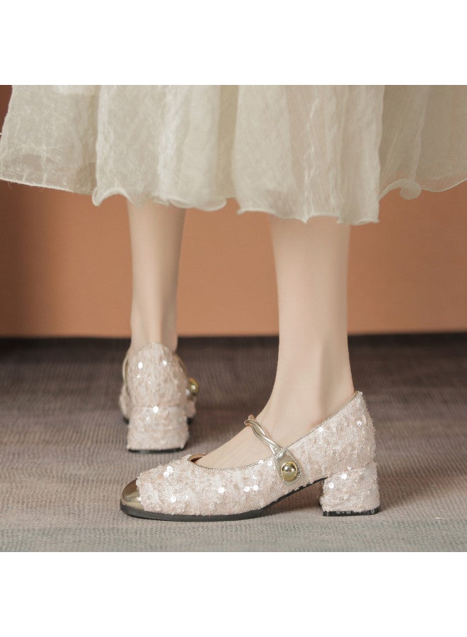 ZHR Sparkling Glitter】elegant Commuter Shoes, One-strap Summer Fashion Shallow Mouth Single Shoes, Mary Jane Women's Shoes, Single Shoes For Women - Image 3