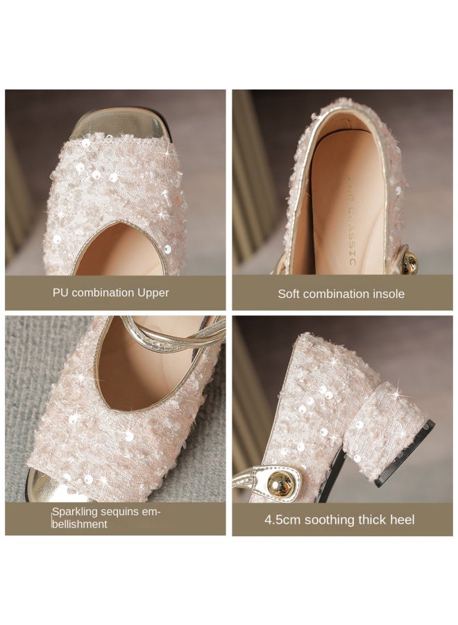 ZHR Sparkling Glitter】elegant Commuter Shoes, One-strap Summer Fashion Shallow Mouth Single Shoes, Mary Jane Women's Shoes, Single Shoes For Women - Image 5