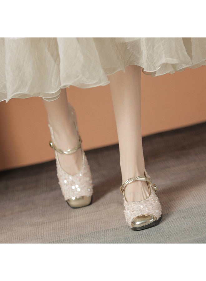 ZHR Sparkling Glitter】elegant Commuter Shoes, One-strap Summer Fashion Shallow Mouth Single Shoes, Mary Jane Women's Shoes, Single Shoes For Women - Image 2