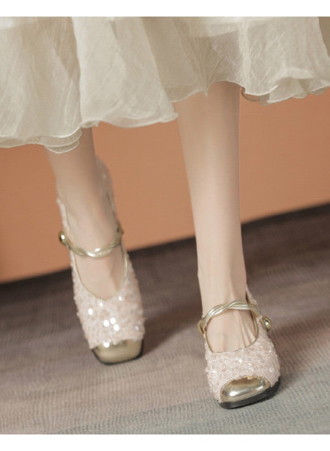 ZHR Sparkling Glitter】elegant Commuter Shoes, One-strap Summer Fashion Shallow Mouth Single Shoes, Mary Jane Women's Shoes, Single Shoes For Women - Image 1
