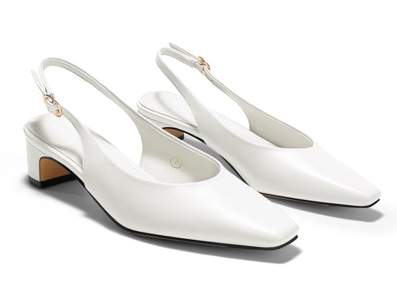 Coutgo Womens Chunky Low Heels Slingback Pumps Closed Square-Pointed Toe Work Office Dress Shoes, White, Size 8 - Image 1