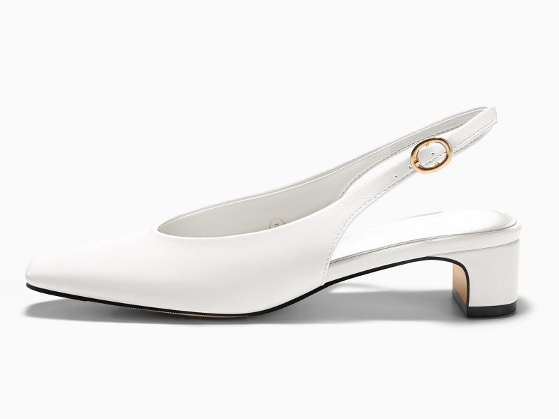 Coutgo Womens Chunky Low Heels Slingback Pumps Closed Square-Pointed Toe Work Office Dress Shoes, White, Size 8 - Image 4