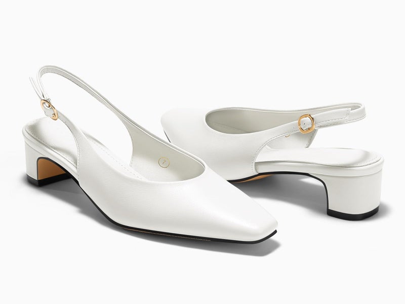 Coutgo Womens Chunky Low Heels Slingback Pumps Closed Square-Pointed Toe Work Office Dress Shoes, White, Size 8 - Image 5