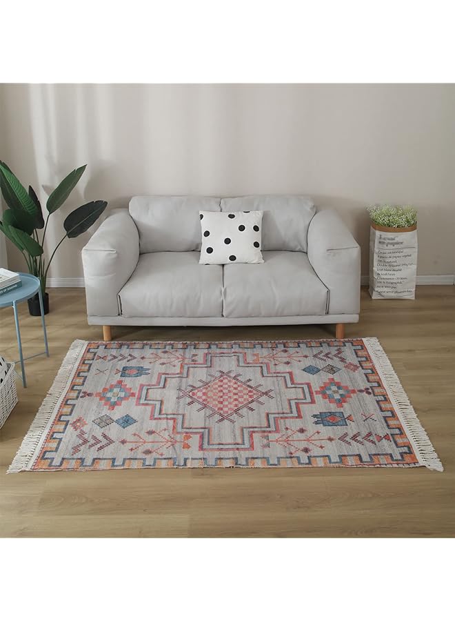 Zaboon سجادة أرضية من القطن والكتان مزينة بشراشيب لغرفة المعيشة وغرفة النوم، مقاس ليو 120*160 سم - Image 1