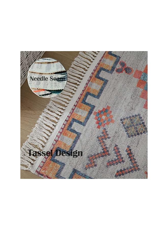 Zaboon سجادة أرضية من القطن والكتان مزينة بشراشيب لغرفة المعيشة وغرفة النوم، مقاس ليو 120*160 سم - Image 3