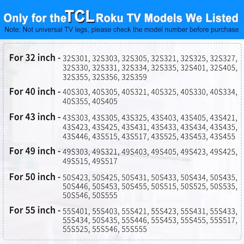 Chunxiao Upgraded TV Legs for TCL Roku TVs 32" 40" 43" 49" 50" 55" Hole - TV Base Stand for TCL Roku TV Stand Legs Replacement TV Feet with Screw Kits Easy to Install - Image 2