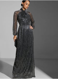 Namshi x Zena Louay Shimmer Twist Front Gown  - Image 5