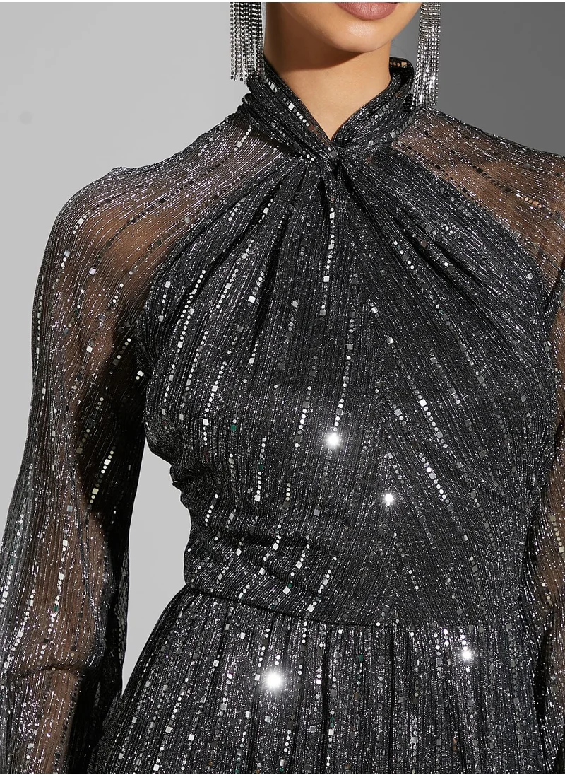Namshi x Zena Louay Shimmer Twist Front Gown