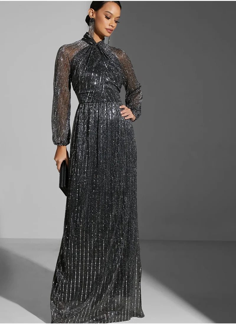 Namshi x Zena Louay Shimmer Twist Front Gown
