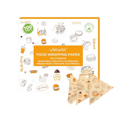 WRAP n PAK Food Wrapping Paper Sheets (100 Sheets, 11×12 Inch) | Food Grade, FDA Approved | Oil Resistant, Non-Soggy Parchment Paper | Chapati, Burger, Pizza & Sandwich Wrapping (Brown Delight) - Image 1
