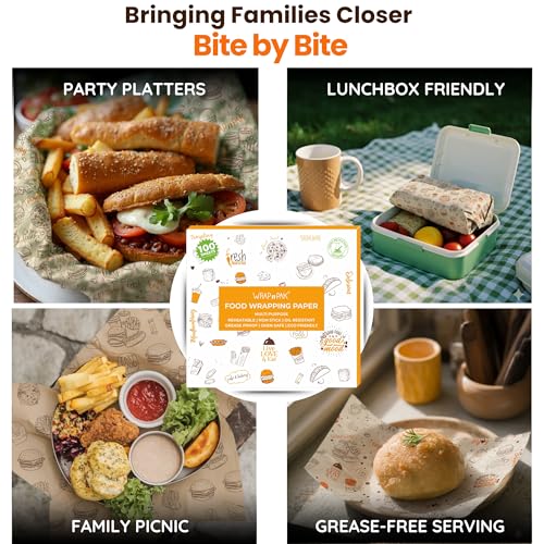 WRAP n PAK Food Wrapping Paper Sheets (100 Sheets, 11×12 Inch) | Food Grade, FDA Approved | Oil Resistant, Non-Soggy Parchment Paper | Chapati, Burger, Pizza & Sandwich Wrapping (Brown Delight) - Image 4