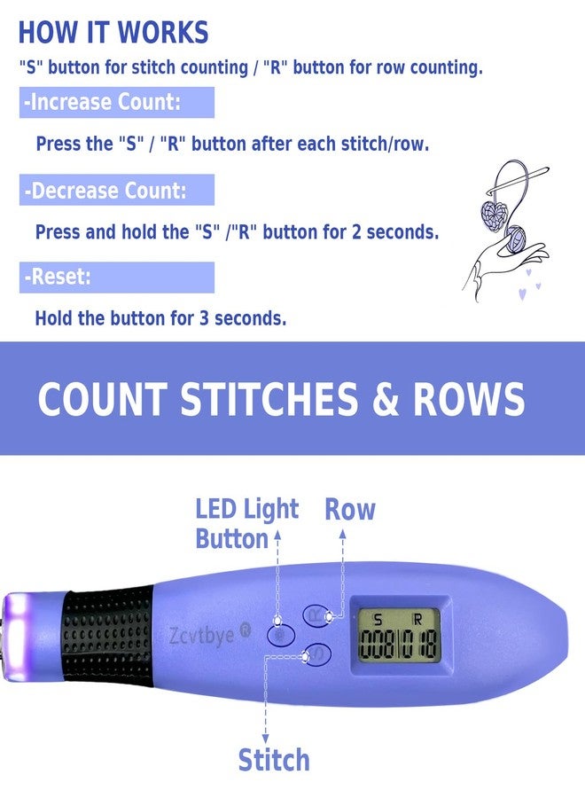 Zcvtbye Counting Crochet Hook Set Digital,Ergonomic Crochet Hooks with 18 Interchangeable Crochet Kit,Lighted Crochet Hooks with 2 Levels Led,Beginner Knitting Kit for Stitch & Row Counter. - Image 4
