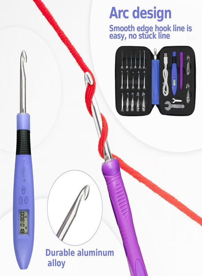 Zcvtbye Counting Crochet Hook Set Digital,Ergonomic Crochet Hooks with 18 Interchangeable Crochet Kit,Lighted Crochet Hooks with 2 Levels Led,Beginner Knitting Kit for Stitch & Row Counter. - Image 3