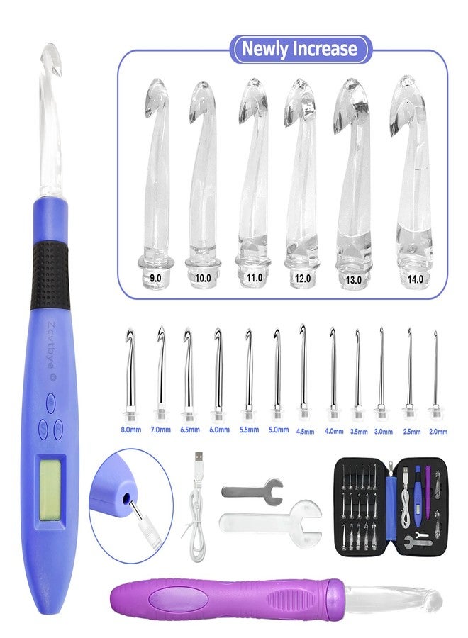 Zcvtbye Counting Crochet Hook Set Digital,Ergonomic Crochet Hooks with 18 Interchangeable Crochet Kit,Lighted Crochet Hooks with 2 Levels Led,Beginner Knitting Kit for Stitch & Row Counter. - Image 5