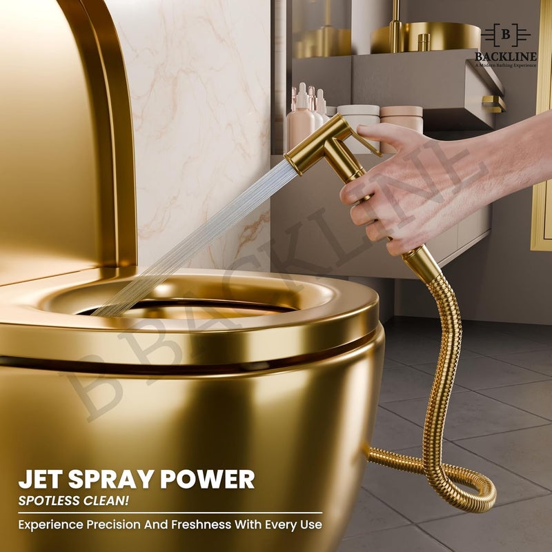 B Backline Brass Jet Spray for Toilet Health Faucet Health Faucet with Stand Flexible Hose Pipe Health Faucet Set for Bathroom Gold - Image 2