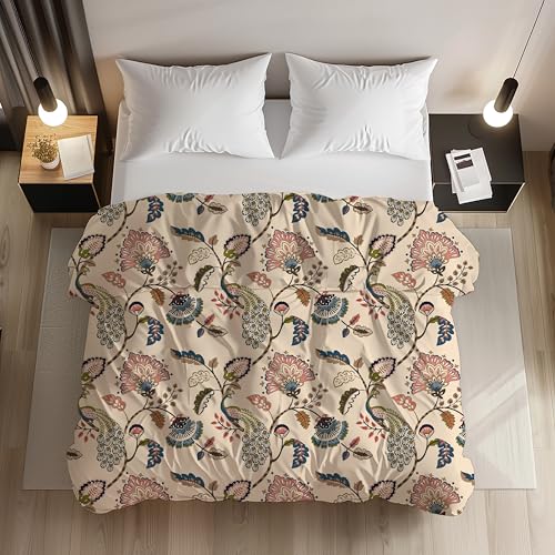 LOOMLYFE 200TC Premium Glace Cotton Duvet Cover/Comforter Cover/Rajai Cover/Blanket Cover/Quilt Cover for Double Bed with Zipper 90"x100" inches - BeigeAnokhi - Image 1