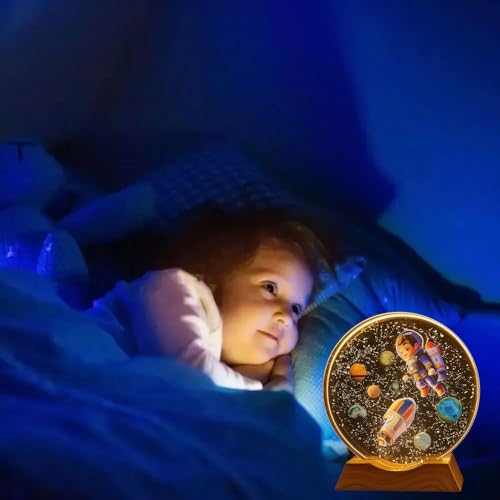 HashWOW® 3D Astronaut Boy Crystal Ball Night Lamp with Wooden Base | USB LED Table Light for Kids Room, Bedroom & Home Decor | Space Theme Bedside Lamp & Gift for Boys & Girls - Image 2