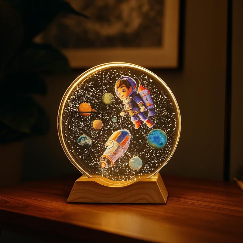 HashWOW® 3D Astronaut Boy Crystal Ball Night Lamp with Wooden Base | USB LED Table Light for Kids Room, Bedroom & Home Decor | Space Theme Bedside Lamp & Gift for Boys & Girls - Image 1