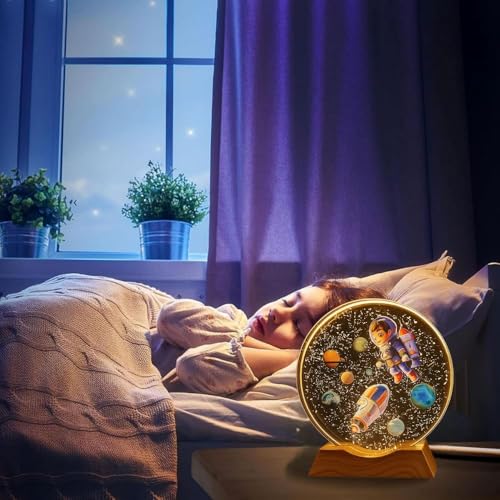 HashWOW® 3D Astronaut Boy Crystal Ball Night Lamp with Wooden Base | USB LED Table Light for Kids Room, Bedroom & Home Decor | Space Theme Bedside Lamp & Gift for Boys & Girls - Image 4