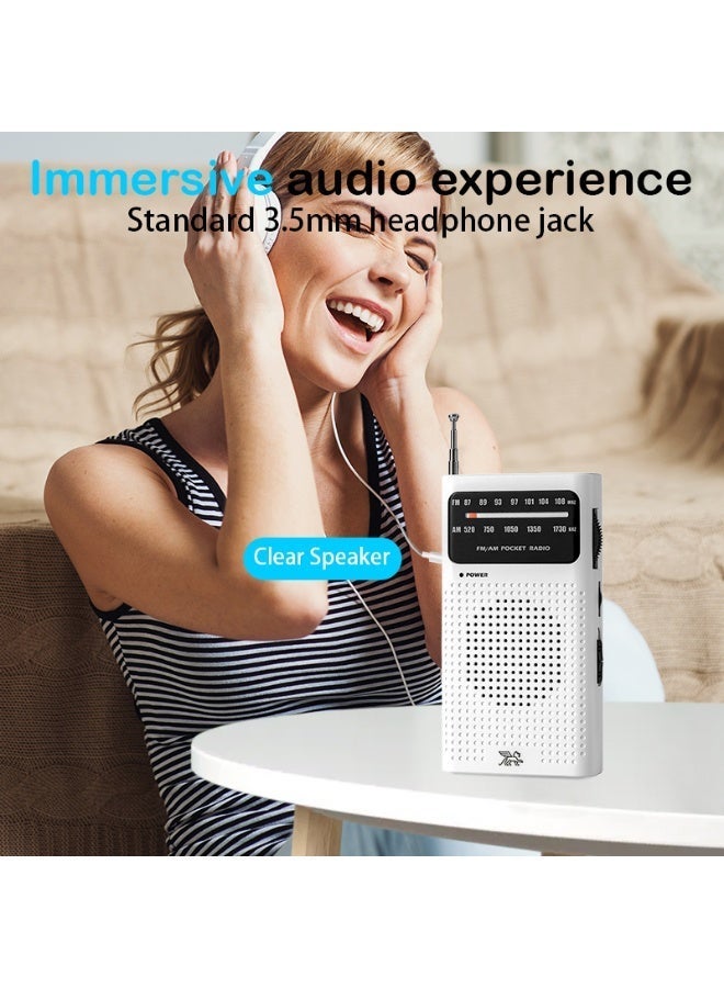 Small Radios Portable AM FM, Radio Portable for Home Outdoor, Transistor radios 2AA Battery Operated with Best Reception, Loud Speaker, Small Gifts for Seniors Elderly (white) - Image 2