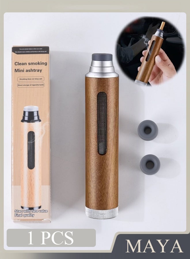 منفضة سجائر يدوية، أنبوب معدني محمول لرماد السجائر، مقاوم للرياح، عديم الدخان، مقاوم للحريق، حامل رماد سجائر قابل للفصل، مناسب للتدخين في الأماكن المغلقة والمفتوحة، خشب الجوز الفضي - Image 1
