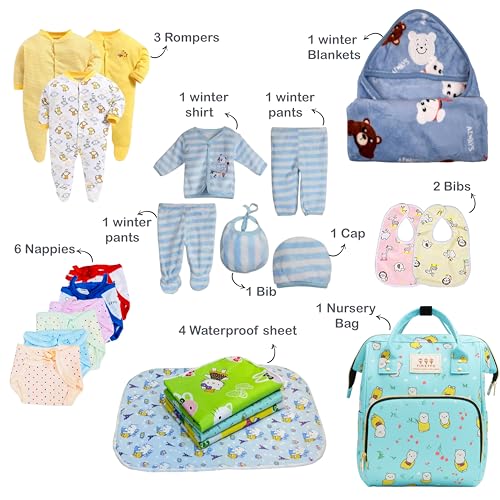 Infantbond Baby Semiwinter and Monsoon Season Use Hospital Essential Combo for New Born | Gift Pack | Baby Products | Maternity Essentials | Bedding Set (64 Items)(0-6 M) (64in1 Blue Fox) - Image 3