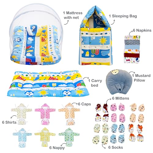 Infantbond Baby Semiwinter and Monsoon Season Use Hospital Essential Combo for New Born | Gift Pack | Baby Products | Maternity Essentials | Bedding Set (64 Items)(0-6 M) (64in1 Blue Fox) - Image 2