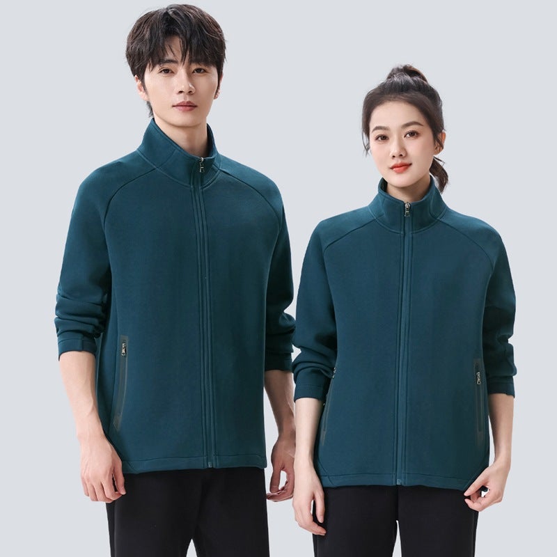 New Men'S And Women'S Vertical Collar Cardigan Solid Color Sweater Couples Loose Plus Size Casual Jacket Customizable Logo - Image 5