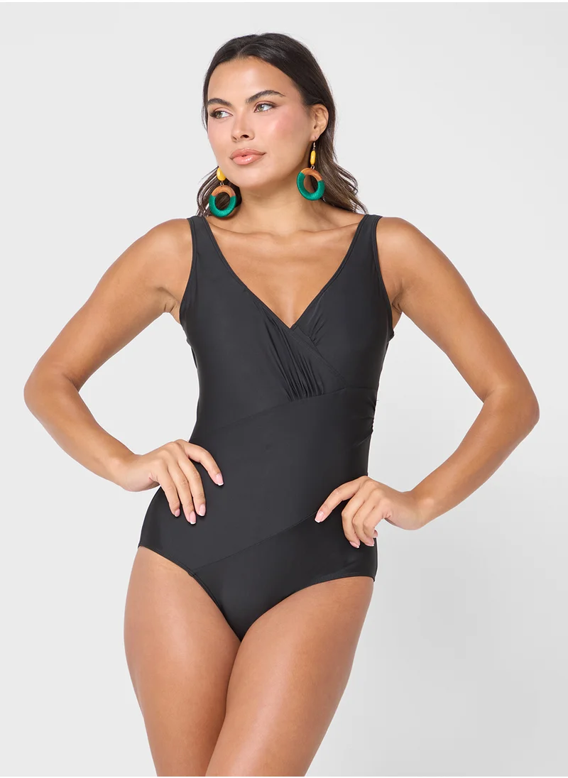 جينجر Plunge Neck Wrap Detail Swimsuit