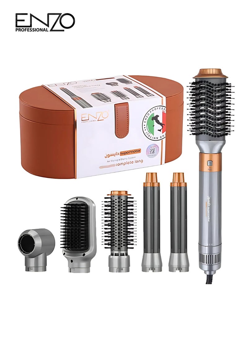 إنزو جهاز تصفيف الشعر الكهربائي ENZO EN-4133 6 في 1 – لفرد وتجعيد الشعر، فرشاة هوائية ساخنة ومجفف بخطوة واحدة بتقنية الأيونات لتصفيف احترافي في المنزل - Image 1