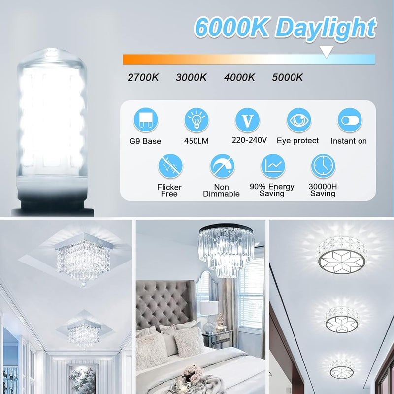 مصابيح LED G9 عبوة 10، مصابيح موفرة للطاقة بزاوية شعاع 360°، خالية من الوميض، قاعدة سيراميك للثريات وإضاءة المنزل - Image 3