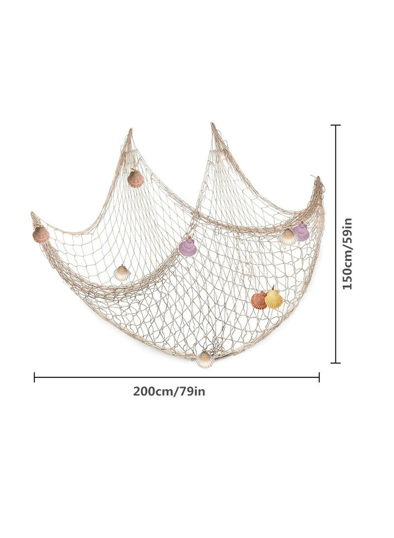 Fishing Net Decoration with Sea Shells 150X200cm Nautical Decorative Fishing Wall Nets Mediterranean Style Fish Net for Party Home - Image 2