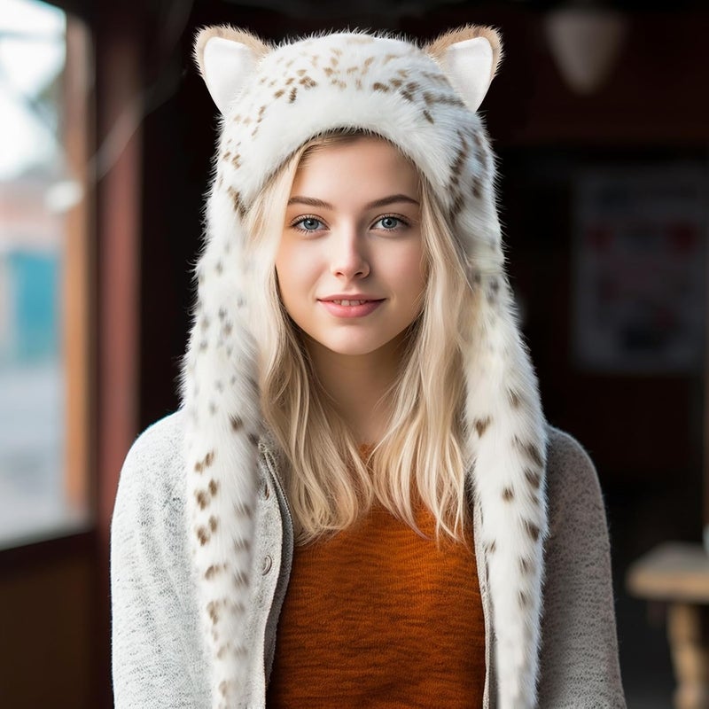 Power King Plush Novelty Animal Hat, 3-in-1 Faux Fur Hood Winter Warmer Cap and Stylish Full Animal Hat - Image 5
